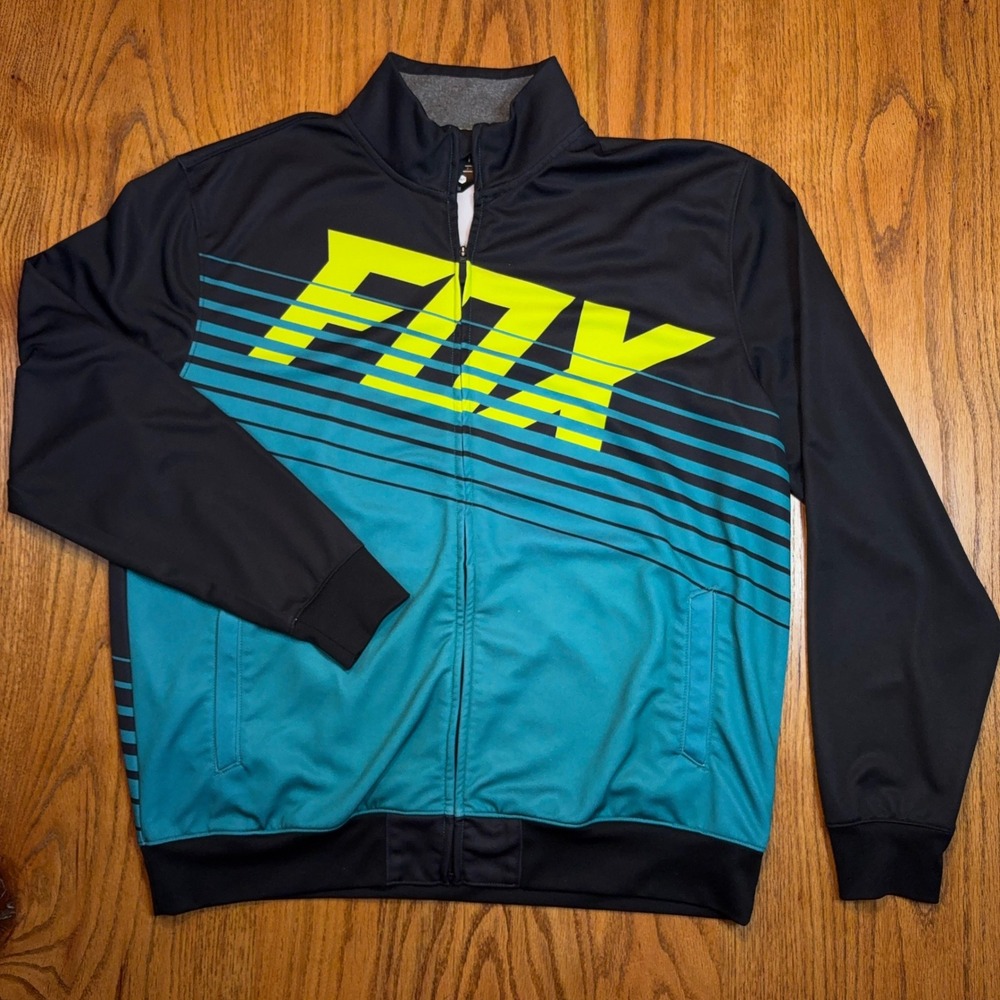Fox Racing Active Jacket Mens 2XL Black Teal Graphic Full Zip Track Activewear